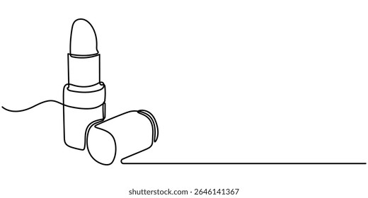 Desenho contínuo de uma linha de design de batom. batom cosmético na ilustração de desenho de linha única. Traço editável, batom contínuo de uma linha, arte única. Desenho contínuo de uma linha.