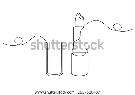 Continuous one line drawing of Lipstick luxury. Single line drawing illustration of Lipstick beauty. Makeup cosmetic concept vector art. Doodle line illustration.