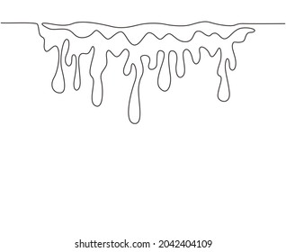 Durchlaufender Flüssigkeitsabfall mit einer Linie. Wassertropfen, Spritzen, Blobs. Stein der Farbe fließt und tropft. Abstrakte Aquakulturformen einzeln auf weißem Hintergrund. Vektorgrafik-Design für einzelne Linien