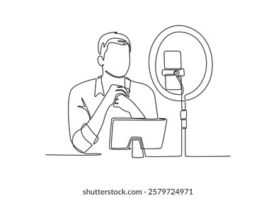 Continuous one line drawing live streaming concept. Doodle vector illustration.