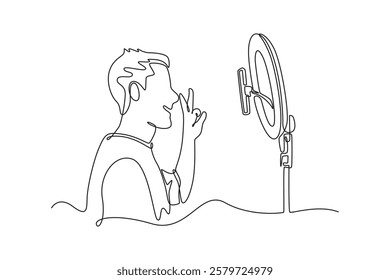 Continuous one line drawing live streaming concept. Doodle vector illustration.