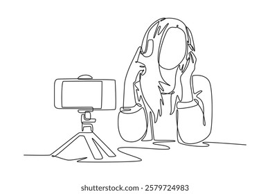 Continuous one line drawing live streaming concept. Doodle vector illustration.