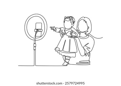 Continuous one line drawing live streaming concept. Doodle vector illustration.