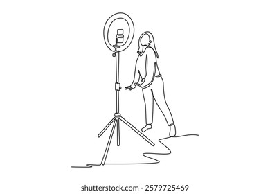 Continuous one line drawing live streaming concept. Doodle vector illustration.