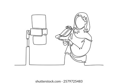 Continuous one line drawing live streaming concept. Doodle vector illustration.