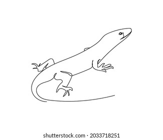Continuous one line drawing of lizard icon in silhouette on a white background. Linear stylized.