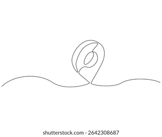 Continuous one line drawing of location pin. One line drawing illustration of GPS pin marker. Navigation and direction concept single line. Editable outline