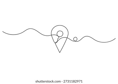 Continuous one line drawing of a location pin icon with a winding path