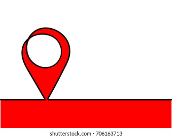 Continuous one line drawing of location icon on red and white background. EPS10 vector illustration for design element, poster, banner, sign, symbol, template, web, app. Thin line image of gps icon.