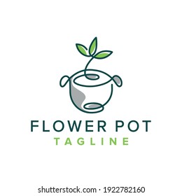 Diseño continuo del logo de un dibujo de una línea de la planta o flor de la casa en la olla. El concepto de planta de la casa decorativa. Ilustración vectorial.