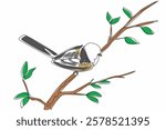 Continuous one line drawing long tailed tit perched on a tree branch. The smallest and cutest bird in Europe. The songbird. International Dawn Chorus Day. Single line draw design vector illustration
