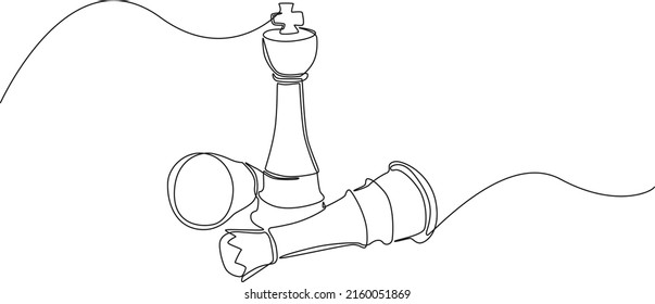 Continuous one line drawing loser chess pawn and winner chess king. Business strategy. Single line draw design vector graphic illustration.