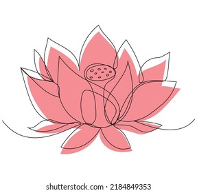 Continuous one line drawing of lotus flower. Modern style vector illustration on isolated background.