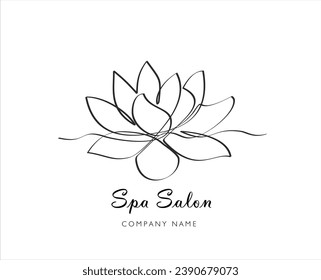 Continuous one line drawing of Lotus flower isolated on white background. Spa salon concept. Beauty or spa salon logo and divider concept in simple linear style.