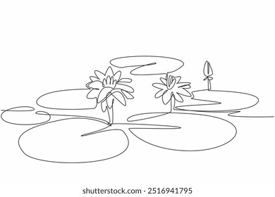 Continuous one line drawing lotus leaves and flowers in wetlands. Provide a natural filter for sediment and runoff. Environmental. World Wetlands Day. Single line draw design vector illustration