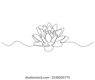 Continuous one line drawing of lotus flower. One line drawing illustration of beauty lotus flower. National vesak day concept single line. Editable outline