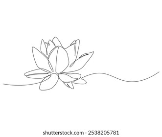 Continuous one line drawing of lotus flower. One line drawing illustration of beauty lotus flower. National vesak day concept single line. Editable outline