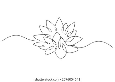 Continuous one line drawing of Lotus flower. Single line drawing illustration of Lotus flower. Spa banner and business card concept vector art. Doodle line illustration. 
