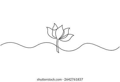 Continuous one line drawing of a lotus bud on white background vector illustration, with editable stroke for floral design or logo.