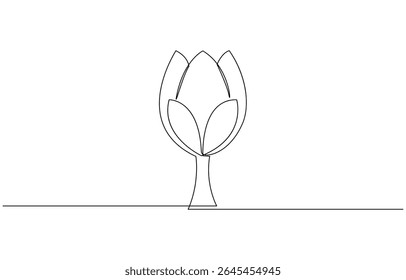 Doorlopende tekening van één lijn van een lotusknop, doorlopende tekening van één lijn van de lotusbloem. Wellnessconcept in eenvoudige lineaire stijl. Doorlopende tekening van een lotusknop op een witte achtergrond.