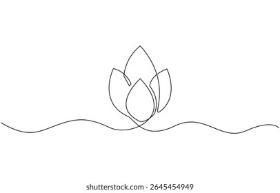 Doorlopende tekening van één lijn van een lotusknop, doorlopende tekening van één lijn van de lotusbloem. Wellnessconcept in eenvoudige lineaire stijl. Doorlopende tekening van een lotusknop op een witte achtergrond.