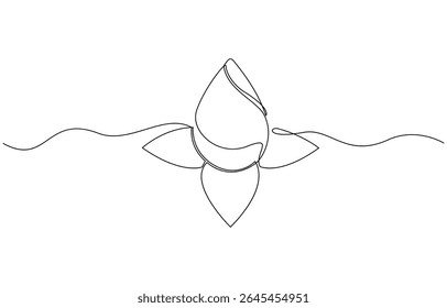 Doorlopende tekening van één lijn van een lotusknop, doorlopende tekening van één lijn van de lotusbloem. Wellnessconcept in eenvoudige lineaire stijl. Doorlopende tekening van een lotusknop op een witte achtergrond.