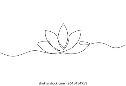 Doorlopende tekening van één lijn van een lotusknop, doorlopende tekening van één lijn van de lotusbloem. Wellnessconcept in eenvoudige lineaire stijl. Doorlopende tekening van een lotusknop op een witte achtergrond.