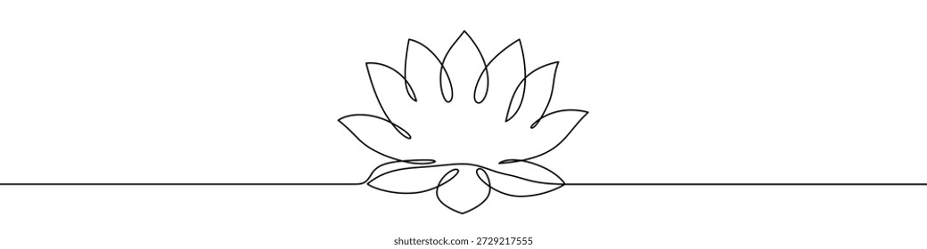 Dibujo continuo de una línea de una flor de loto con muchos pétalos. Dibujo de una planta floral con trazo negro editable sobre fondo blanco. Ilustración vectorial.