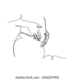 Continuous one line drawing of love pregnant woman in silhouette on a white background. Linear stylized.