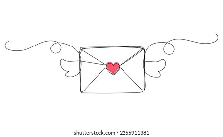 Dibujo continuo de una línea de la carta de amor. Ilustración vectorial del día de San Valentín.