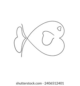 Continuous One Line Drawing Love and Fish. Illustration Icon Vector