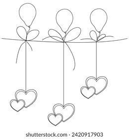 Continuous one line drawing of love shape ballon in hand vector art illustration
