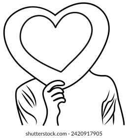 Continuous one line drawing of love shape ballon in hand vector art illustration
