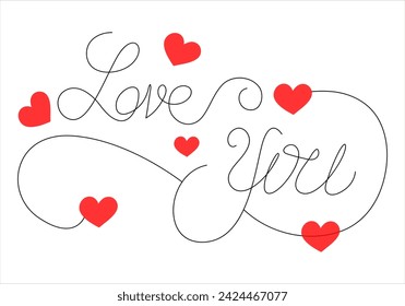 Continuous one line drawing of i love you text with love shape vector art illustration
