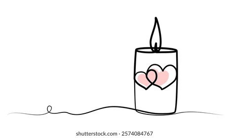 continuous one line drawing of a love candle. vector