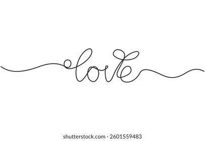 Continuous one line drawing of Love. Calligraphy lettering free handwriting, Love you phrase continuous one line drawing with word. Minimalistic drawing of phrase illustration.