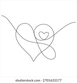 Continuous one line drawing of Love vector heart shape illustration