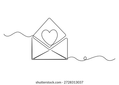 Dibujo continuo de una línea del sobre de la carta de amor con la Ilustración vectorial del símbolo del corazón
