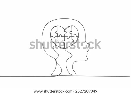 Continuous one line drawing a love shape in the head silhouette of child. Misfortune. Getting more attention and affection. World Autism Awareness Day. Single line draw design vector illustration