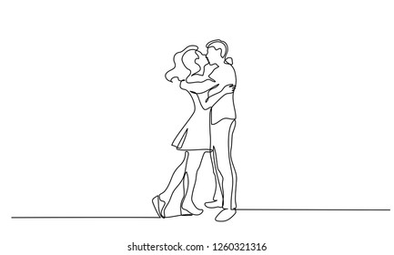 Continuous one line drawing. Loving couple woman and man kissing. Vector illustration