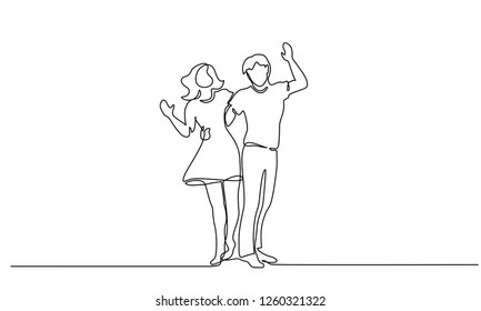 Continuous one line drawing. Loving couple woman and man hugging. Vector illustration