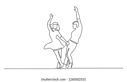Continuous one line drawing. Loving couple woman and man dancing. Vector illustration