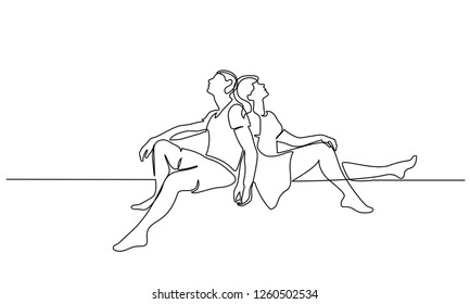 Continuous one line drawing. Loving couple woman and man sitting. Vector illustration