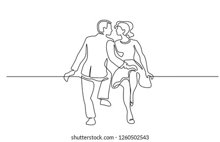 Continuous one line drawing. Loving couple woman and man sitting. Vector illustration