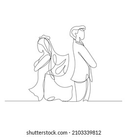 Dibujo continuo de una línea. Amante pareja, mujer y hombre. Ilustración vectorial. Boda