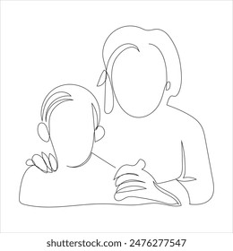 Ständige einzeilige Zeichnung von liebevollen Lehrern und Schülern.