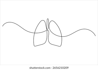 Continuous one line drawing of lungs medical anatomical organ isolated on white background