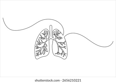 Continuous one line drawing of lungs medical anatomical organ isolated on white background