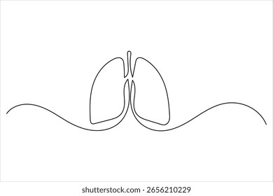 Continuous one line drawing of lungs medical anatomical organ isolated on white background
