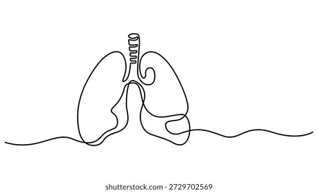 Kontinuierliche einzeilige Zeichnung des medizinischen anatomischen Organs der Lunge, einzeln auf weißem Hintergrund. Kontinuierlicher einzeiliger editierbarer Schlaganfall menschlicher Lungen. Einzeilige Kunststil-Lungen, Vektorgrafik